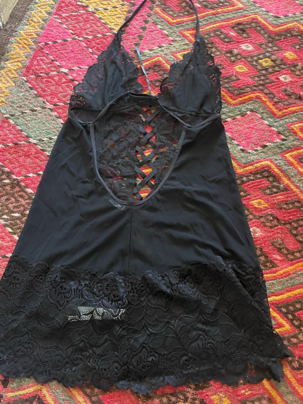 Black Lace Trim Chemise Nightdress - Women Intimates
